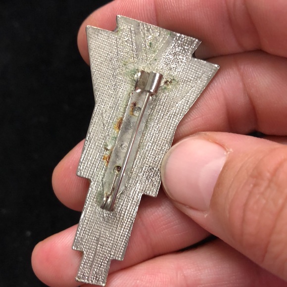 Retro Deco Style Black Enamel Rhinestone Brooches (2) - Picture 7 of 14